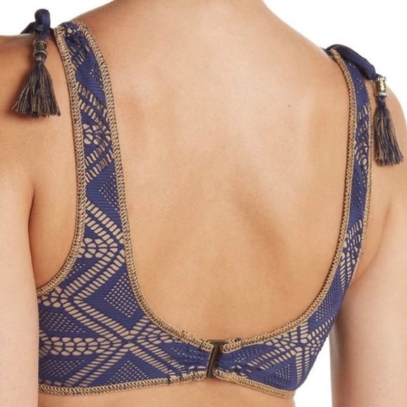 NWT Becca Swim Bikini Top Lace Tassels Crochet Cups Boho - Picture 3 of 6